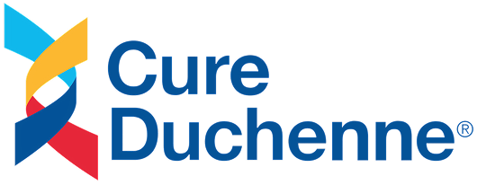 Cure Duchenne logo featuring a multicolored ribbon symbol next to the words “Cure Duchenne.”