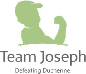 Team Joseph logo featuring a green silhouette of a flexing child above the text “Team Joseph” with the tagline “Defeating Duchenne.”